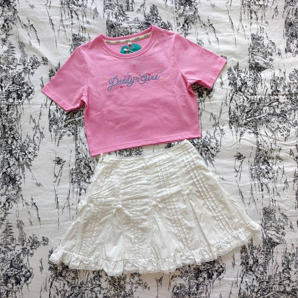 Barbie Pink Cropped Top Colors Letters Embroidery Cute Short Tee/Shirts
